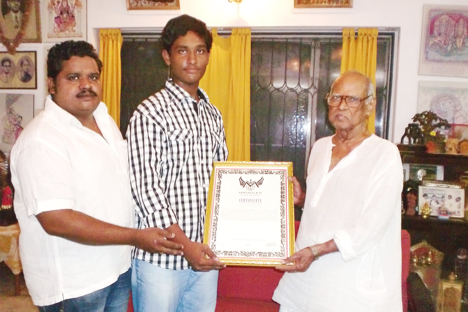 Artist Padma Shri Bapu congratulates Miracles World Records certificate in painting