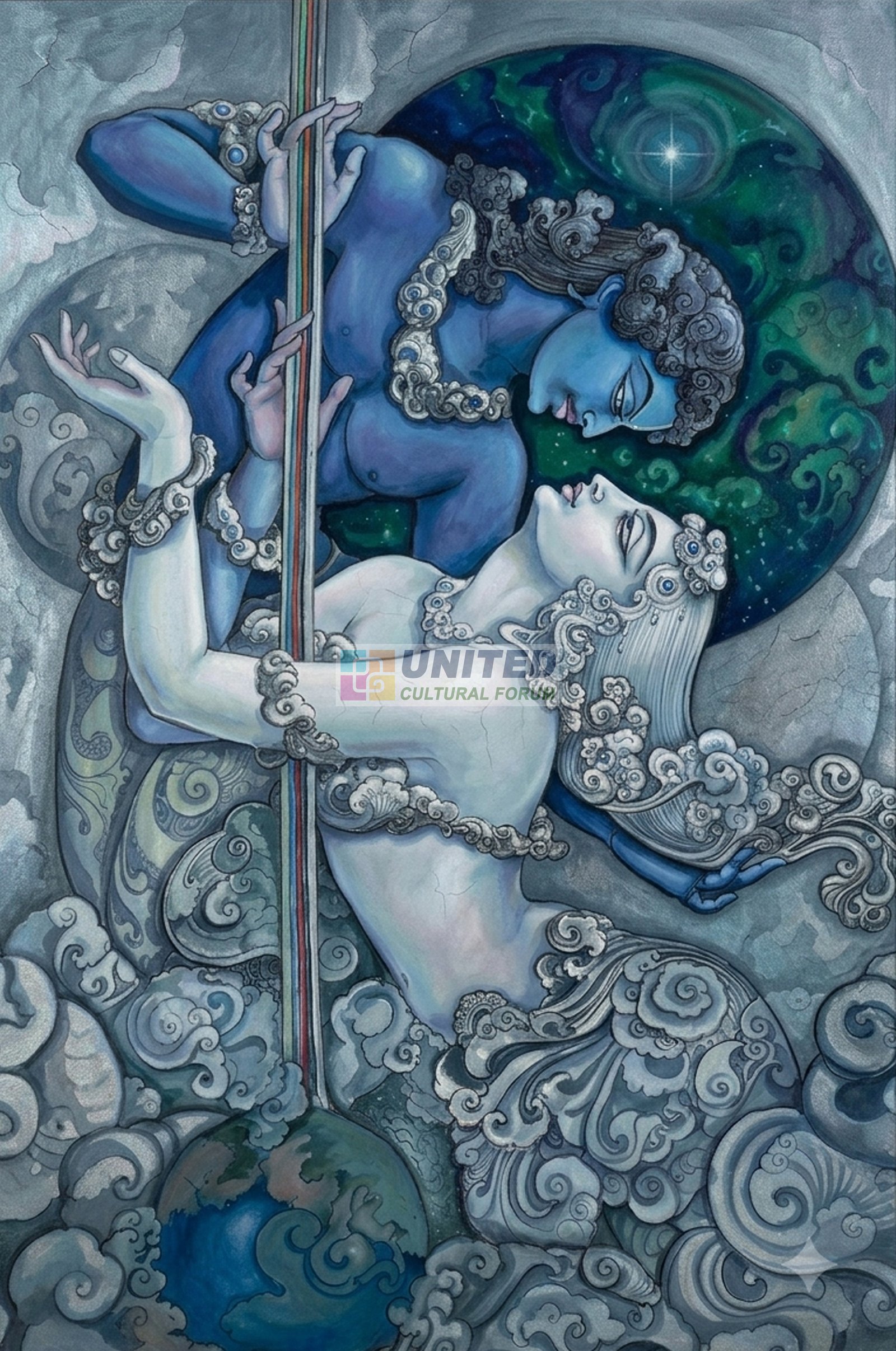Divine Embrace – Traditional Indian Mythological Artwork